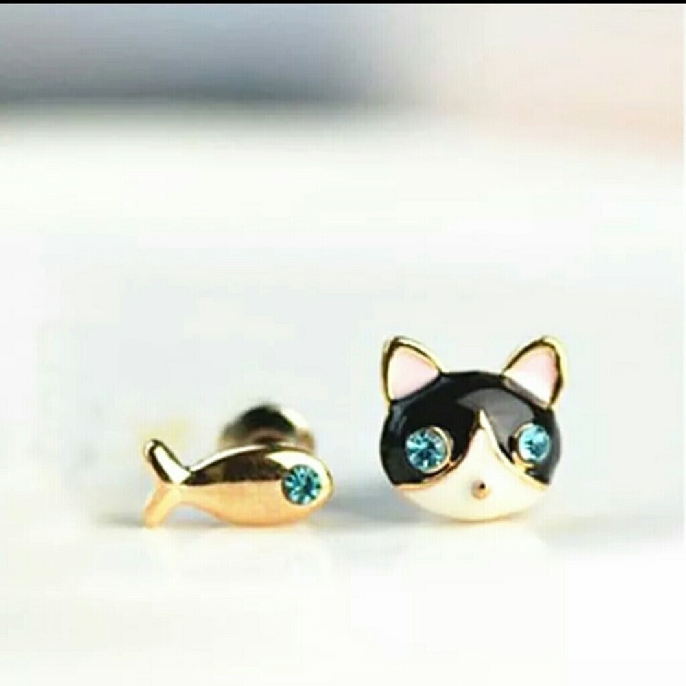 Cute Cat and Fish Earrings